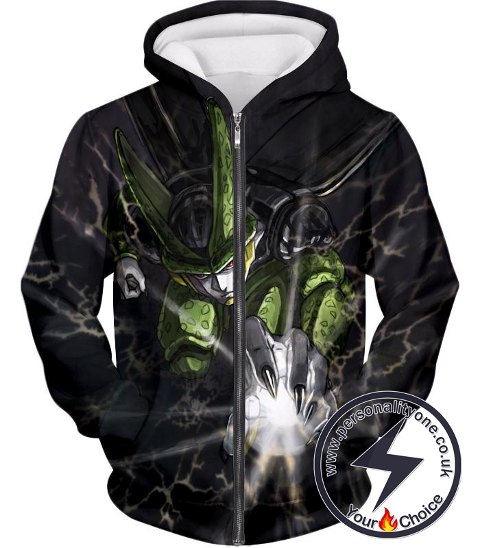 Dragon Ball Super Deadly Regenerating Villain Cell Cool Action Black Zip Up Hoodie